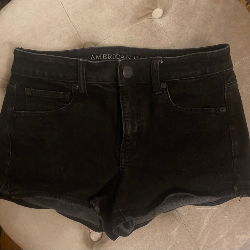 American Eagle Black Denim Hi Rise Shortie Shorts